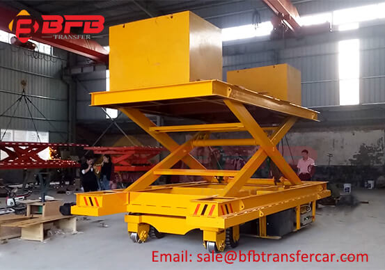 8T Factory Battery Operated Motorized Trolley Transfer Cart With Hydraulic Scissor Lift Platform