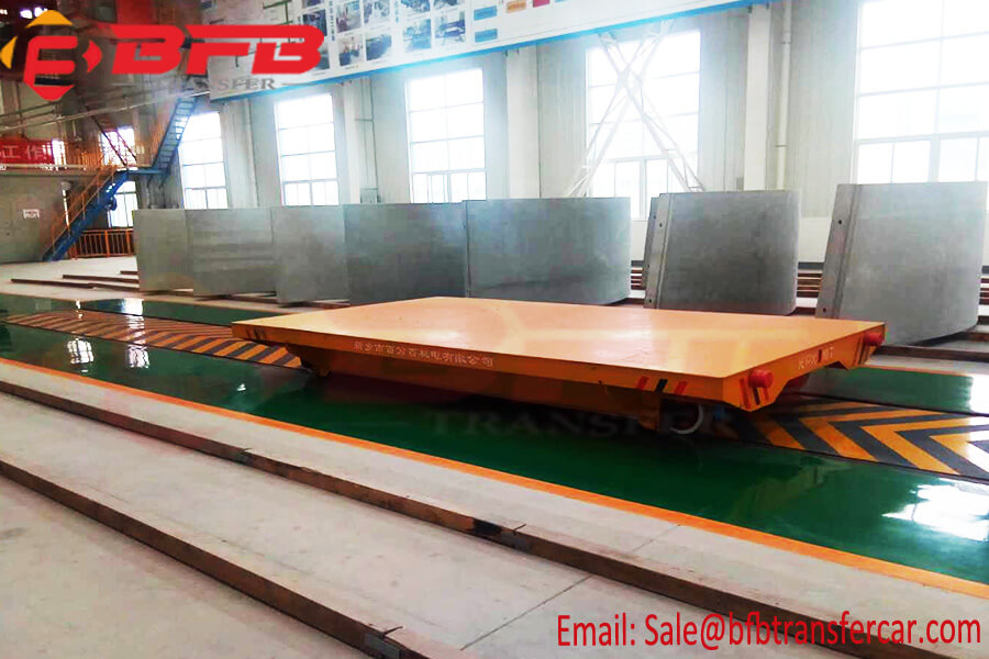 Battery Power Rail Motorised Flat Bed Transport Wagon System For 10T Steel Ingot Handling