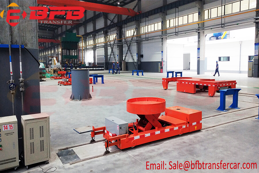 5 ton Hydraulic Scissor Lift Transfer Railroad Industrial Trolley Cart With Round Pallet