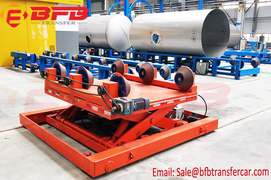 Rail Guided scissor lifting system transfer cart for large Diameter Pipe Handling