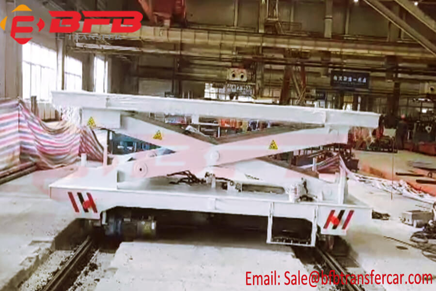 4 Ton Industrial Use Electric Material Transfer Car With Scissor Lifting Table For Foundry Industry