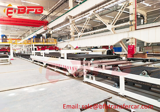 12T Steel Pallet Transfer Cart On Rail With Roller Conveyor