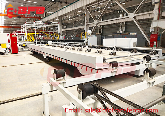 12T Steel Pallet Transfer Cart On Rail With Roller Conveyor