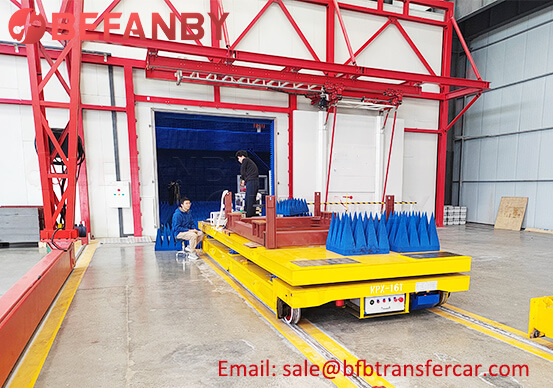 Spraying Workshop Use Battery Power Rail Transfer Cart Application